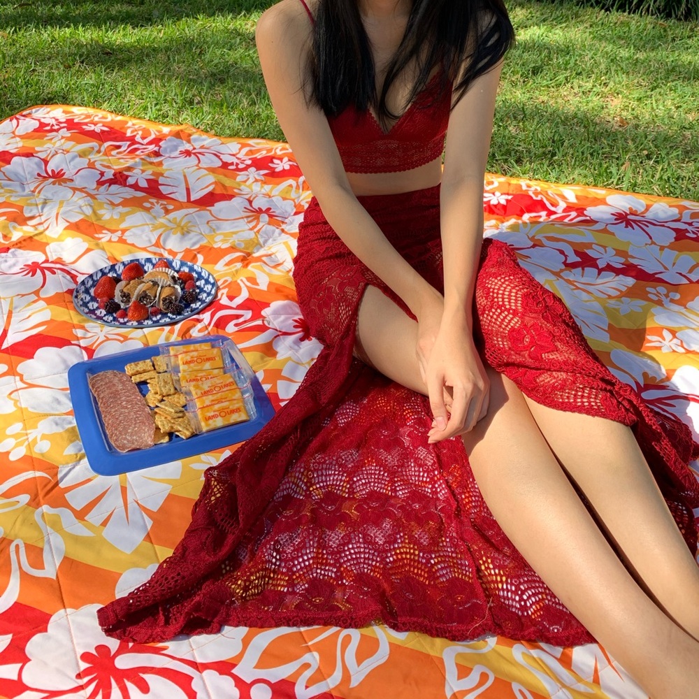 Red maxi skirt